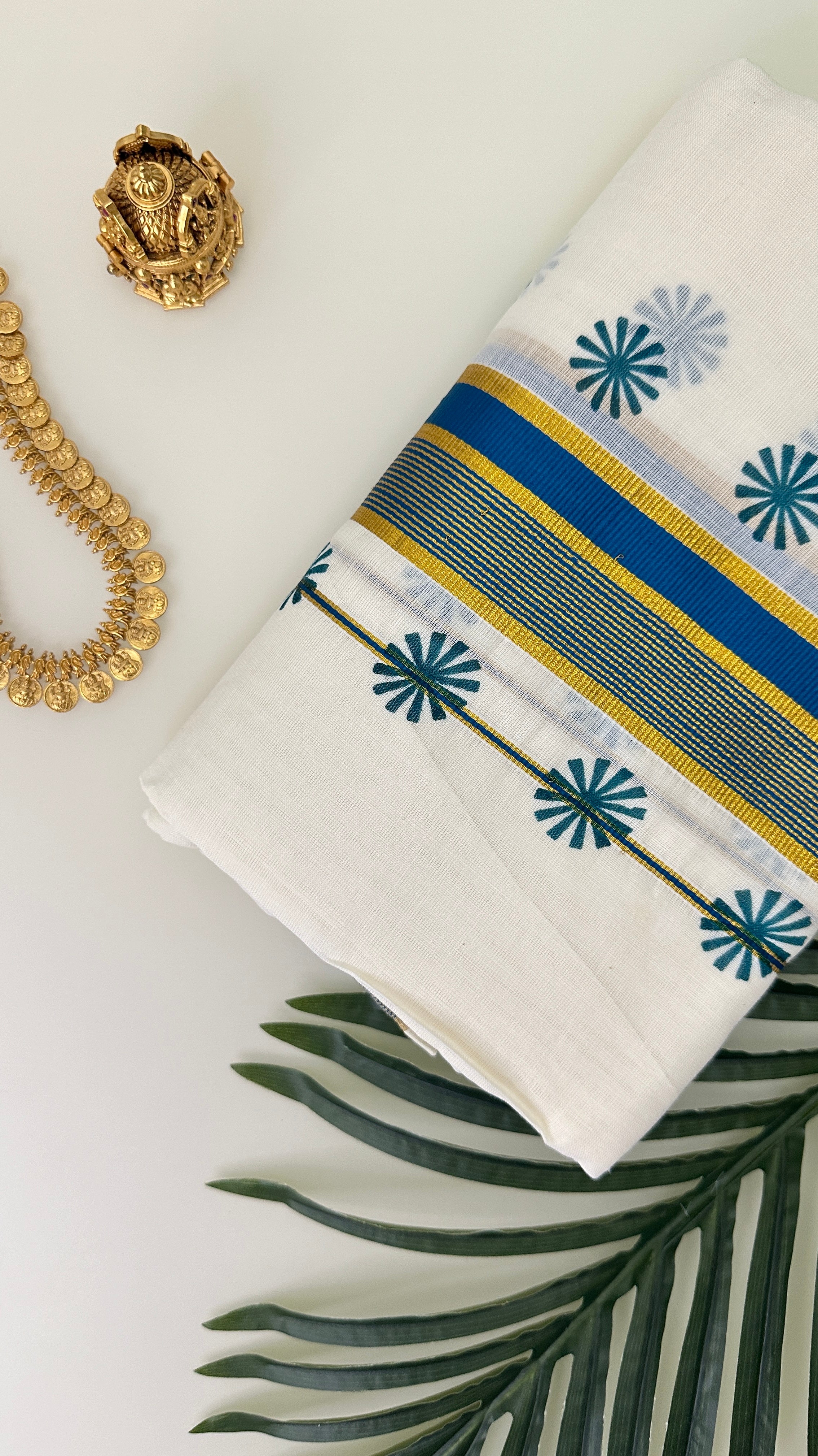 Blue Kerala Single Set and Mundu